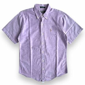 アメリカ製 POLO RALPH LAUREN ポロ ラルフローレン 半袖 刺繍 ロゴ OXFORD SHIRT オックスフォード シャツ S/S 18サイズ 古着 紫 パープル