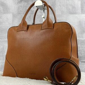 美品 LOEWE ロエベ 2WAY トートバッグ ハンド ビジネス メンズ オールレザー ロゴ型押し マグネット 多収納 ステッチ 通勤 通学 メンズ 茶