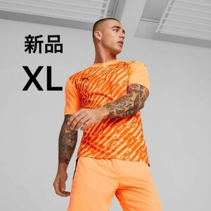 新品 PUMA プーマ 吸湿発汗 フットサル サッカーTシャツ 半袖 ジャージ スポーツウェア TEAMCUP グラフィック ゲームシャツ オレンジ色 XL