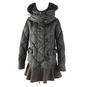 美品◎MONCLER モンクレール VAULOGE ワッペン・フード付き 裾フリル ダウンコート ダークカーキブラウン系 00 国内正規品 レディース