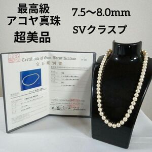 1093超美品　鑑別書付き　最高級アコヤ真珠　ネックレス　7.5～8.0mm