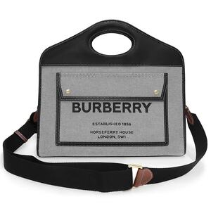 （未使用　展示品）バーバリー BURBERRY ツートン ミディアム ポケット 2way ショルダー ハンドバッグ キャンバス レザー 黒 8036785