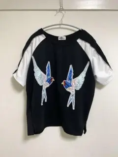 【JETRAG】　Tシャツ★  カラフルな鳥　プリント　黒　半袖