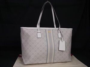 ■新品■未使用■ TORY BURCH トリーバーチ PVC×レザー 総柄 トートバッグ ショルダー レディース グレー系 FA7408