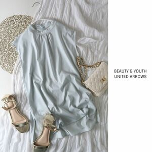 超美品☆ユナイテッドアローズ/BEAUTY & YOUTH☆洗える ハイネックギャザーフレンチスリーブカットソー 日本製☆N-H 3739