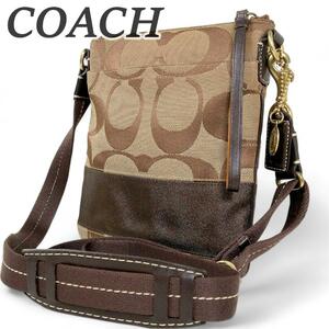 1円 COACH コーチ ショルダーバッグ クロスボディバッグ サコッシュ ダークブラウン 肩掛け レディース メンズ シグネチャー 斜め掛け