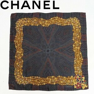 イタリア製◆CHANEL シャネル シルク100％ ペイズリー柄 大判 スカーフ