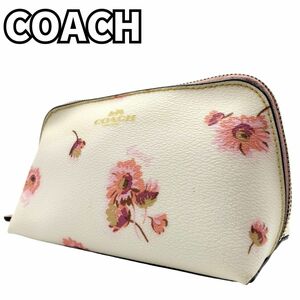 可憐な花柄が彩る★　コーチ COACH　ポーチ 小物入れ コスメポーチ フローラルデザイン レザー　白