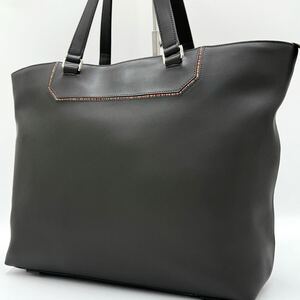 1円【極美品】ポールスミス Paul Smith ハンドバッグ トートバッグ ビジネスバッグ インセット マルチストライプ ロゴ A4可 レザー カーキ