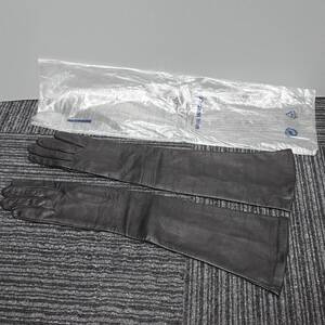 未使用品 セルモネータグローブス Sermoneta Gloves 手袋 シルク SILK 本革 レザー ロング グローブ イタリア製 黒 ブラック レディース