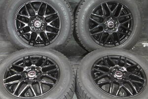 小/条件付送料無料 美品 バリ山 ブラックアルミ GOODYEAR ICENAVI6 215/65R16×6.5J +48 5H PCD114.3 4本セット エリシオン CX-30 MPV 黒