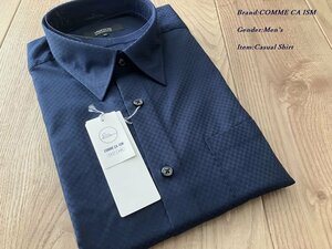 新品訳有り COMME CA ISM コムサイズム 市松柄ドビー イージーケア ドレスシャツ 09ネイビー LL(XL)サイズ 10HE01 定価5,400円