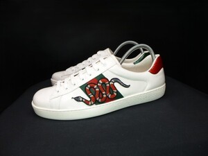 ◆本物保証◆グッチ◆GUCCI◆2023年完売(約12万円)◆メンズ/エース/スニーカー/レザー/シューズ/革/靴/白/28㎝前後(9)★☆美品☆★