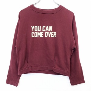 ローリーズファーム LOWRYS FARM Tシャツ カットソー ショート丈 英字プリント YOU CAN COME OVER 長袖 綿100% M ボルドー 赤系 レディース