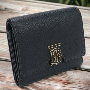 中古 バーバリー 三折財布小銭入付き レディース ブランド BURBERRY TB コンパクトウォレット レザー 8049217 ブラック 財布