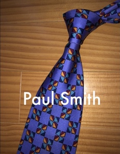 値下げ　美品　Paul Smith パープル系ブルー総柄　プリントタイ