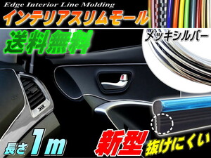 スリムモール 銀 1mリブ付きマルチ インテリア カラー モール ポイント隙間ライン100cmパネル内装デザイン エッジ装飾シルバー メッキ 0