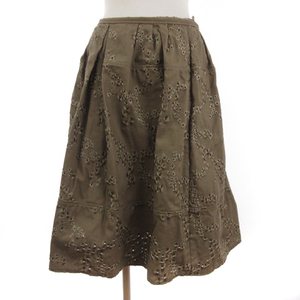 ドゥクラッセ DoCLASSE スカート ひざ丈 フレア ペチコート付き 刺繍 コットン 17253-680 茶 ブラウン 11 L位 レディース