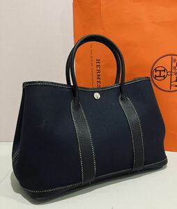 HERMES 超美品 バッグ ガーデンパーティTPM 刻印有り ネイビーブラック バック エルメス