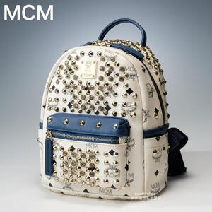 大人気　希少 MCM エムシーエム　リュック　スタッズ　バイカラー　ミニ　青　ブルー　バックパック　レディース　