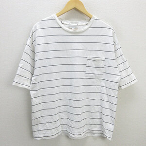 y■BIGシルエット■ビームス/B:ING BEAMS ボーダーTシャツ■白【メンズL】men