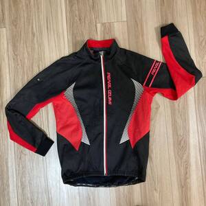 送料230★パールイズミ M メンズ 真冬用 WIND BREAK 防風 裏起毛 サイクルジャケット PEARL IZUMI 4ポケット 中古 良質品　D965 黒×赤系