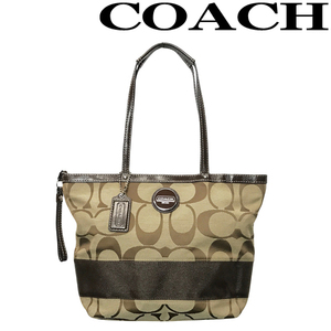 【中古】【非常に良い】COACH バッグ ブランド コーチ J1026-F15112 シグネチャー柄 ベージュ×ブラウン R-CO-B-0545-08