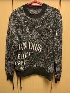 正規 20AW DIOR ディオール KIM JONES キムジョーンズ ATELIER アトリエ モザイク柄 クルーネック ニット 灰 M 043M637AT218