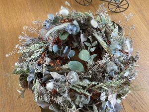 Handmade◆ハンドメイド◆ドライフラワー◆壁掛け◆リース◆壁飾り◆コットンブッシュ＊ルナリアbotanical wreath◆L size◆年中ok