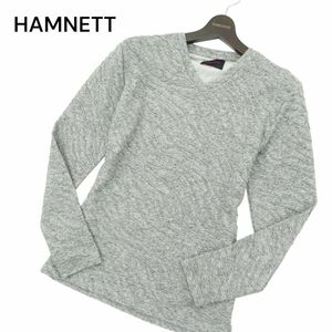 HAMNETT キャサリン ハムネット 立体総柄★ 【麻 リネン混】 長袖 Vネック カットソー ロンTシャツ Sz.M　メンズ グレー　A4T04987_5#F