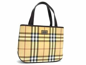 1円 ■美品■ BURBERRY バーバリー ノバチェック PVC×レザー ハンドバッグ トートバッグ レディース ベージュ系 FB6457