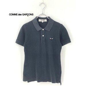 A9934/極美品 春夏 PLAY COMME des GARCONS プレイ コムデギャルソン コットン ハート ワッペン 半袖 Tシャツ ポロシャツ M 黒 レディース