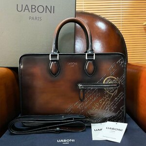 最高級 EU製 定価38万◆UABONI*ユアボニ*幻のパティーヌ*ブリーフケース◆ビジネスバッグ 手染 鞄 トートバッグ 本革 レザー 紳士 メンズ