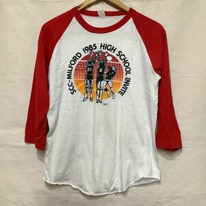 M282.ビンテージプリントベースボール七分袖Tシャツ古着アメカジUSA製アメリカ製フリー＆イージーマイフリーダムサイズLスクリーンスター