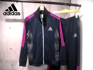 adidas アディダス ドットプリント ウォームアップジャケット x パンツ セットアップ L/トレーニング ジャージ 上下セット/紺/レディース