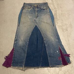 LEVIS リーバイス 60s 70s ビンテージ 505 BIGE リメイク デニムスカート W32程 オリジナル USA製 インディゴ レディース 赤耳 フレア 50s