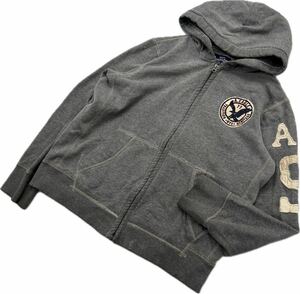 American Eagle ☆ ワッペン◎ グレー スウェット ジップアップ パーカー M アメカジ ストリート バイカー 古着 アメリカンイーグル■D284