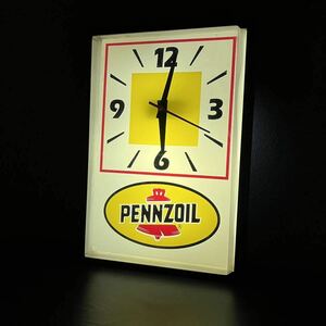 ペンズオイル ロゴ 壁掛け時計 ライト / Pennzoil Oil Lighted Sign Clock Vintage