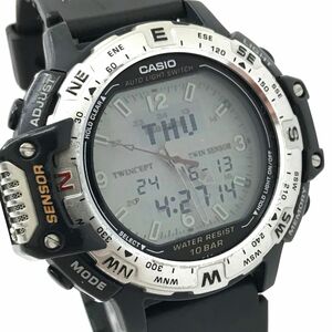 美品 CASIO カシオ PROTREK プロトレック TWINCEPT ツインセンサー 腕時計 PRT-50 クオーツ アナデジ ラウンド ブラック 電池交換済 動作OK