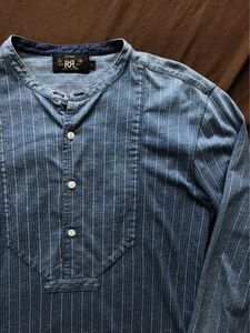 【傑作】極美品 RRL WABASH STRIPE HENLEYNECK ダブルアールエル ウォバッシュ ストライプ ヘンリーネック バンドカラー S 