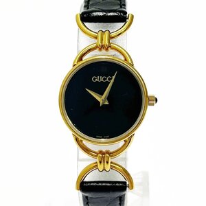 【1円スタート】【箱付き】GUCCI グッチ 6000.2.L GP×革ベルト ブラック文字盤 クオーツ レディース腕時計 ジャンク 366229