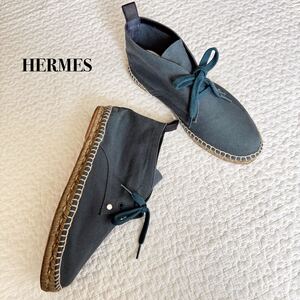 HERMES エルメス 43 メンズ 27cm エスパドリーユ ブルー デニムブルー オシャレ 高級 靴 カジュアル ロゴ