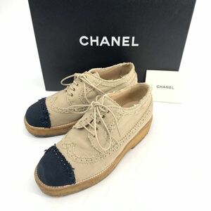 美品 CHANEL シャネル ビジネス ドレスシューズ スニーカー ココマーク 厚底 レディース 35.5 箱付き