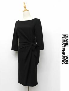 R-H389/美品 DIANE von FURSTENBERG DF STUDIO カシュクールワンピース ひざ丈 ドレス ストレッチ ウエストベルト 2 M 黒