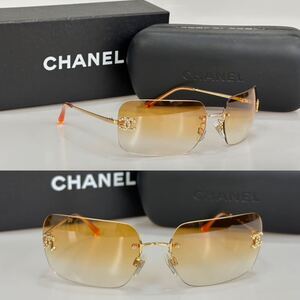 美品!!CHANEL 4017-D c125/56 62□17 アンバーミラー グラデーション ラインストーン ココマーク サングラス シャネル