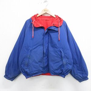 XL/古着 ノーティカ 長袖 ブランド ダウン ジャケット メンズ 90s ビッグロゴ リバーシブル 大きいサイズ コットン ラグラン