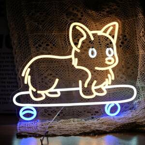 ネオンサイン 33x43cm コーギー犬 調光可能 LED 犬 壁の装飾用 コーギーライト USB給電 ペットショップ ベッドルーム キッズルーム