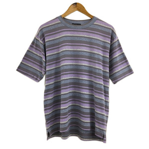 キャシャレル cacharel Homme Tシャツ カットソー プルオーバー クルーネック マルチボーダー 半袖 3 紫 グレー パープル メンズ