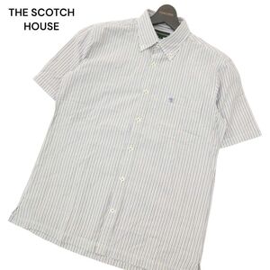 THE SCOTCH HOUSE スコッチハウス 春夏 ロゴ刺繍★ ストライプ 半袖 ボタンダウン シャツ Sz.L　メンズ　A4T08305_7#A