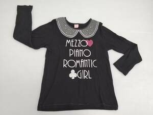 【再値下げ！即決！】★mezzo piano Candy girls/メゾピアノ★子供服　長袖Tシャツ　白ロゴ　レース襟付風　黒　Sサイズ(140㎝)